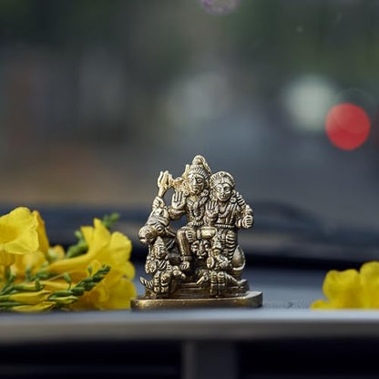 eSplanade Brass Shiva Parvati Pariwar - Shiva Family | Shiva Bholenath Shankar Parvati Ganesh Ganesha Nandi Family Murti Idol Statue Sculpture - Small Size - 2.25" inches - style: Shiva Pariwar