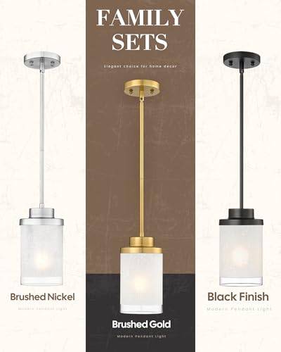 TENGXIN 6" Brushed Gold Pendant Lights Kitchen Island, Frosted Glass Shade - color: Brushed Gold, Linen Frosted Glass, size: 6"