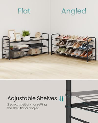 SONGMICS 3-Tier Long Stackable Metal Shoe Rack, Holds Up to 15 Pairs - color: Black, size: 3 Tiers (39.5"W)