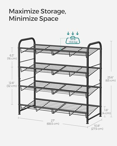 SONGMICS 4-Tier Stackable Metal Shoe Rack, Holds Up to 16 Pairs of Shoes - color: Black, size: 4 Tiers (27"W)