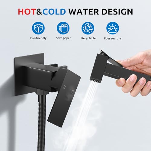 Arofa Built-in Hot and Cold Bidet Sprayer, Hands-Free Control, Matte Black - color: Black, size: Built-in Hot & Cold Water Modes-Square