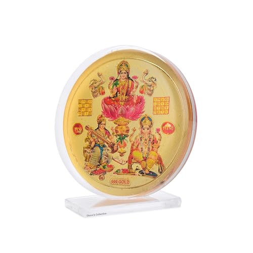 DHRUVS COLLECTION Gold Plated Lakshmi Ganesh Saraswati Idol 3D Acrylic Photo Frame Stand for Home Decor, Car Dashboard, Office Table, Pooja, Temple, Workplace, Housewarming Gift (8 x 5.5 Centimeters) - color: Lakshmi Ganesh Saraswati