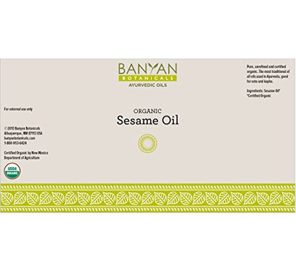 Banyan Botanicals Organic Unrefined Sesame Oil – Rich & Warming Ayurvedic Massage Oil for Body & Scalp – Traditional Abhyanga Oil for Deep Tissue Grounding & Recovery – 34 oz – USDA Organic - size: 34 Fl Oz (Pack of 1)