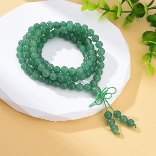 108 Mala Beads Stretch Bracelet 6mm Natural Gemstone Prayer Beaded Necklace - color: Green Aventurine