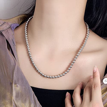 Dankadi Men Solid 925 Sterling Silver Bead Necklace Women 4MM 6MM Round Prayer Beads Link Chain 18 "20" 22 "24" 26 "28" 30" 32" 34" Italy Jewelry Gift - color: 6MM, size: 28 inches