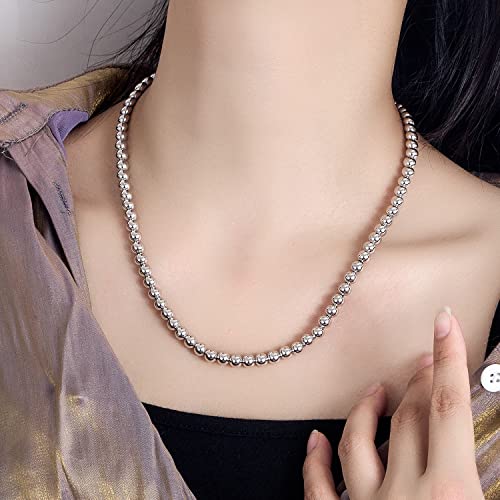 Dankadi Men Solid 925 Sterling Silver Bead Necklace Women 4MM 6MM Round Prayer Beads Link Chain 18 "20" 22 "24" 26 "28" 30" 32" 34" Italy Jewelry Gift - color: 6MM, size: 32 inches