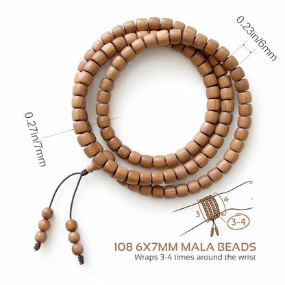 108 Mala Bead Bracelets, Authentic White Sandalwood Bead Necklace - size: 6x7mm beads
