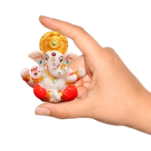 TIED RIBBONS Ganesh Idol 2.3 Inch, Resin | Ganesh Statue Sculpture for Car Dashboard, Home, Temple Decor | Indian God | Car Dashboard Accessories | Ganesha Decorations