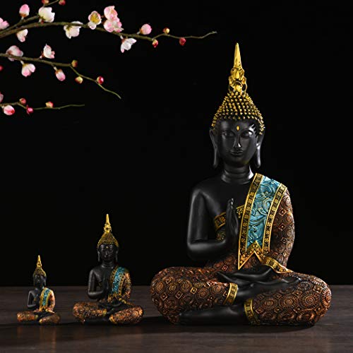 BRASSTAR Resin Thai Sitting Buddha Asian Statue Luck Wealth Sculpture - size: Small