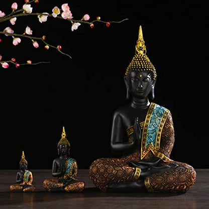 BRASSTAR Resin Thai Sitting Buddha Asian Statue Luck Wealth Sculpture - size: Small