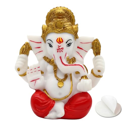alikiki Ganesha Statue for Car Dashboard – 3.5" H Polystone Hindu God Lord Ganpati Murti Idol for Pooja Mandir Temple Altar Puja Decor Diwali Housewarming Wedding Spiritual Gifts for Indians - color: Red