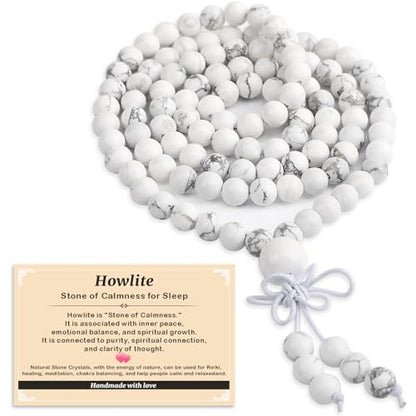 AD Beads 6mm 8mm 108 Prayer Mala Jasper Elastic Bracelet - Handmade Yoga Meditation Healing Power Energy Gifts for Unisex Adult. - color: Howlite(Calmness)