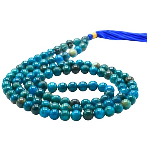 Amazing Gemstone Apatite Mala Beads - 108 Prayer Beads for Meditation and Mindfulness Practice, Handcrafted Mala Beads with Natural Gemstones for Spiritual Healing and Relaxation(Plain) - color: Apatite, style: Plain