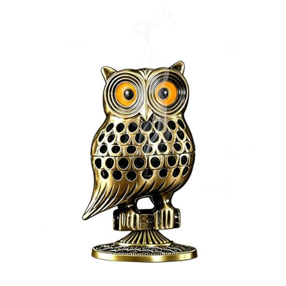 Alloy Owl Shaped Incense Burner with Incense Coils-(Aeneous) - color: Aeneous