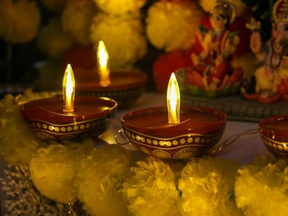 alikiki Diwali Diya String Lights - Diwali Gift Decor 10PCS LED Deepawali Battery Operated Diyas Indian Pooja Room Home Office Mandir Puja Gifts Hindu Wedding Light