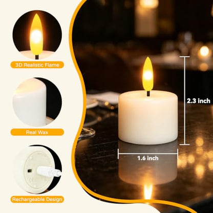 Rechargeable Real Wax Tea Lights Flameless Candles with Remote Timer, LED Tea Lights Candles Battery Operated Tealights for Centerpiece Table Decorations, Anniversary, Halloween, Christmas (12 Pack)