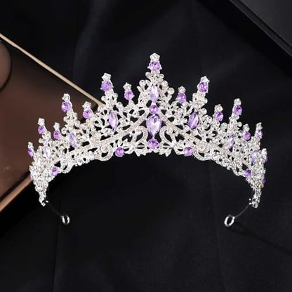 Kamirola Tiaras and Crowns for Women,Tiaras Earrings Necklace, Crystal Bridal Jewelry Set (TR48) - color: Silver Purple