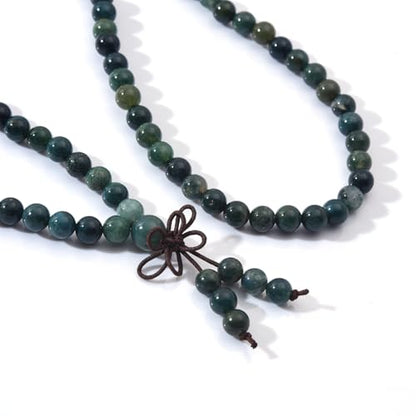 108 Mala Beads Stretch Bracelet 6mm Natural Gemstone Prayer Beaded Necklace - color: Moss Agate
