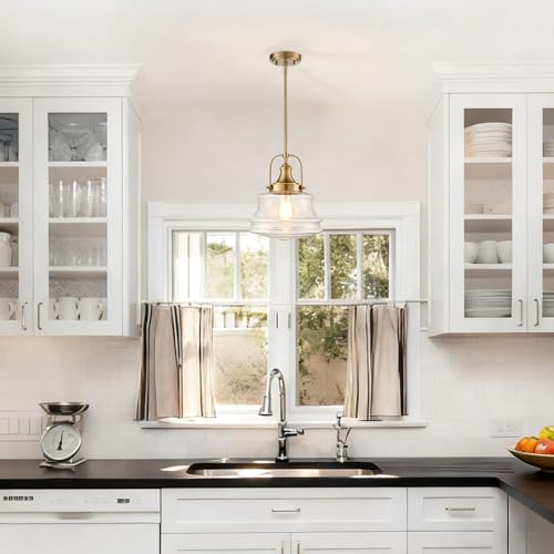 DEYNITE Modern Gold Kitchen Schoolhouse Pendant Light Seeded Glass Shade - color: Gold, size: Seeded glass