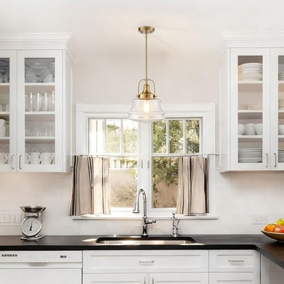 DEYNITE Modern Gold Kitchen Schoolhouse Pendant Light Seeded Glass Shade - color: Gold, size: Seeded glass