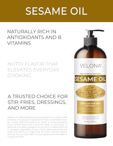 velona Sesame Seed Oil - 32 fl oz, Expeller Pressed, Refined, with Pump - size: 32 Fl Oz (Pack of 1)
