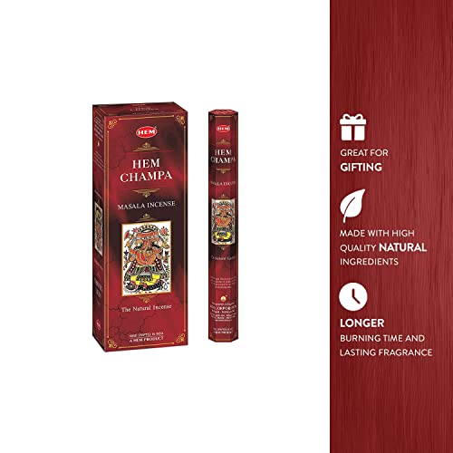 HEM Champa Masala Incense Sticks Pack Of 120 Count | 100% Natural Resin, Pure House & Flower Powder | Aromatherapy Incense For Air Purifier, Meditation & Spiritual Environment | Gift Set - (301 gm each)