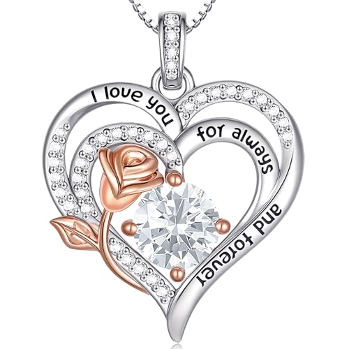 Birthstone Heart Necklaces Jewelry Gifts for Women - color: 04-Apr-Birthstone