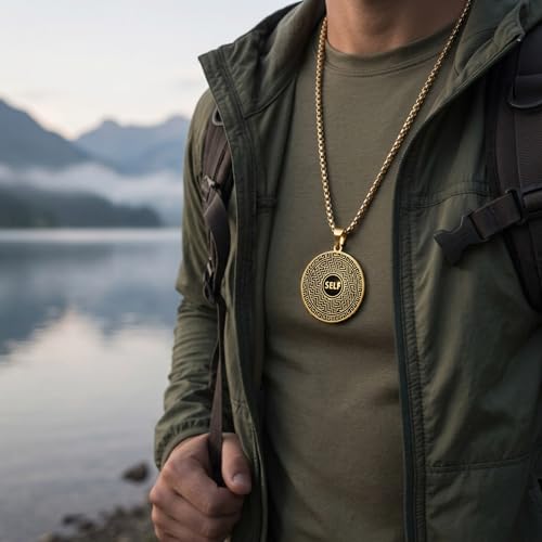 1" Stainless Steel Necklace Charms | Third Eye Vision | Peace Symbol | Finding Your Self | Yin & Yang | Moon Cat | Turtle Power | Flower of Life | | OM | Mystical Spiritual Protection, for Men & Women - style: Finding Your Self Gold