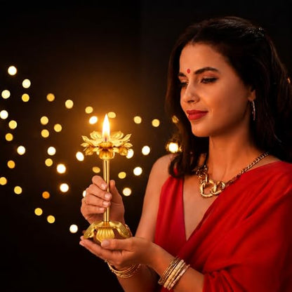 2 Pcs Diwali Lotus Candle Holder for Pooja Table Centerpiece, 3.35", Style2 - size: 3.35", style: Style 2