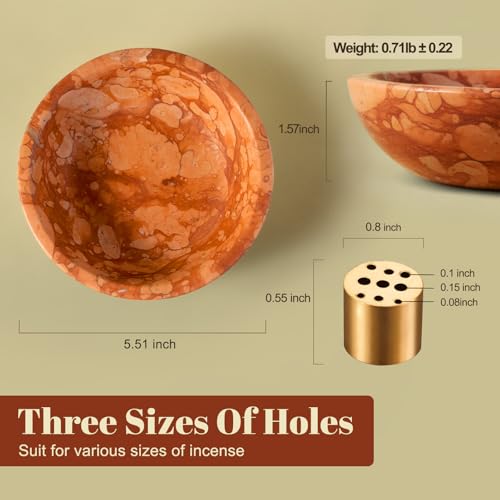Koville Natural Marble Incense Holder, Incense Holder for Sticks with 9 Holes, Handmade Incense Burner Ash Catcher for Meditation Yoga SPA, Balsam Fir/Palo Santo/Sage/Cone (Red) - color: D=130-red
