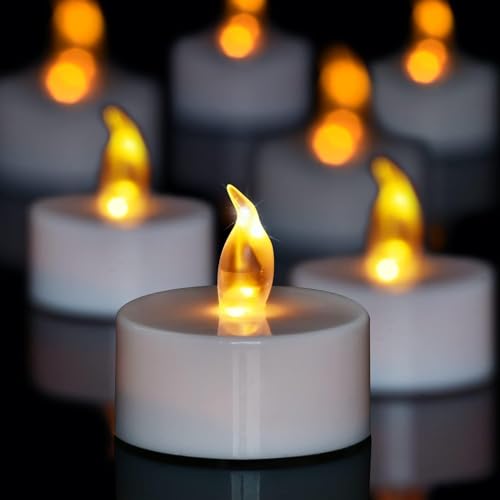 50 Pack LED Tea Lights Bulk, Realistic Flickering Battery Candles (200+ Hours), Warm Amber Flameless Votives for Church Vigils, Restaurant Ambiance, Spa & Wedding Reception (Warm Yellow) - color: Warm Yellow, size: 50 PACK
