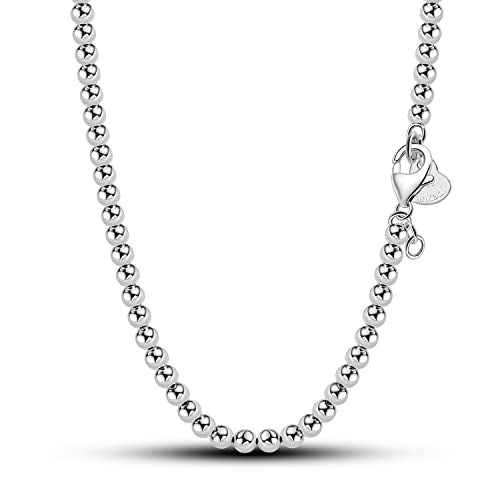 Dankadi Men Solid 925 Sterling Silver Bead Necklace Women 4MM 6MM Round Prayer Beads Link Chain 18 "20" 22 "24" 26 "28" 30" 32" 34" Italy Jewelry Gift - color: 4MM, size: 22 inches