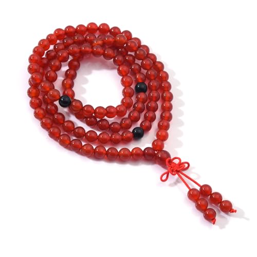 108 Mala Beads Stretch Bracelet 6mm Natural Gemstone Prayer Beaded Necklace - color: Carnelian