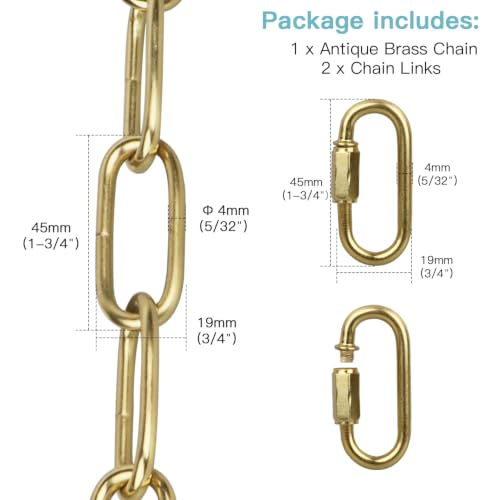 Helunsi Industrial Lighting Chain, 6 Feet Antique Brass Light Fixture Chain - color: Antique Brass