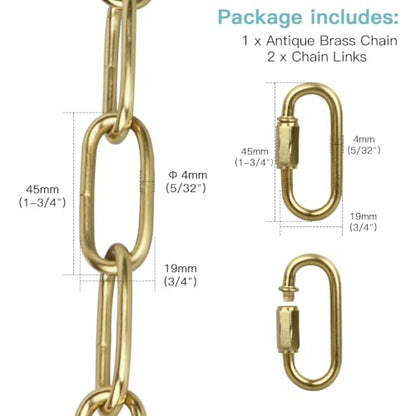 Helunsi Industrial Lighting Chain, 6 Feet Antique Brass Light Fixture Chain - color: Antique Brass