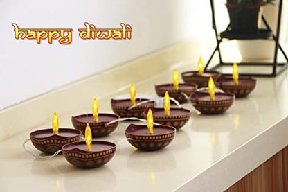 alikiki Diwali Diya String Lights - Diwali Gift Decor 10PCS LED Deepawali Battery Operated Diyas Indian Pooja Room Home Office Mandir Puja Gifts Hindu Wedding Light