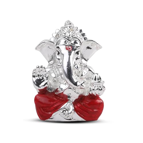 Meezo Hindu Lord Ganesha Idol Statue 999 Silver Plated - 2.1-Inch Small Ganesh for Car Dashboard Decor, Indian God Home Mandir Murti, Pooja, Office Desk | Diwali, Wedding & Return Gifts (2.1"(INCH)) - size: 2.1"(INCH)