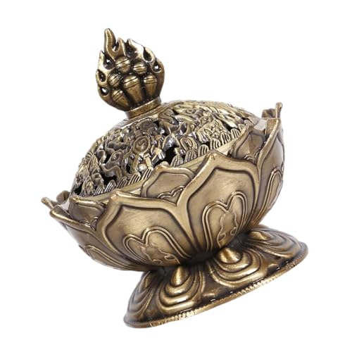 1 Pc Bronze Color Classic Lotus Incense Burner,Mini Lotus Cone Incenses Holder,Incense Burner Holder,Mini Vintage Lotus Flower Shaped Incense Holder,for Stick and Cone Incense