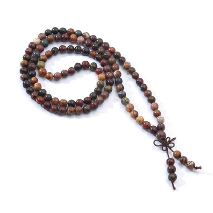 108 Mala Beads Stretch Bracelet 6mm Natural Gemstone Prayer Beaded Necklace - color: Picasso Jasper
