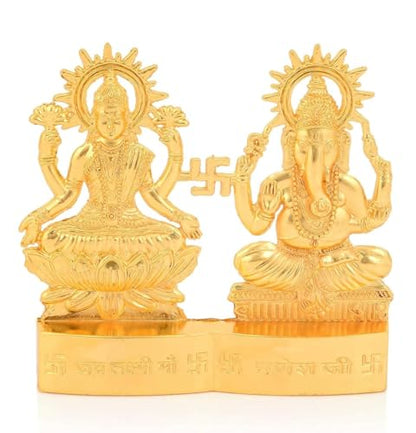 IS4A Lakshmi Ganesh Gold Plated Energized Idol Statue Figurine Wedding Festival Anniversary Diwali Puja Spiritual Gift 4 Inch