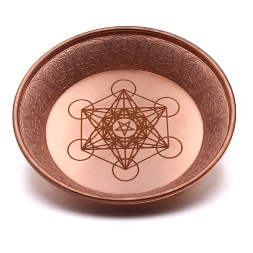 Copper Offering Prayer Ritual Bowl - Carving Metatron Brass Decorative Plate Great for use Witches,Smudging, Incense Burner Holder,Candle Dish, Ash Catcher,Jewelry Dish,Keys Basket - style: Metatron