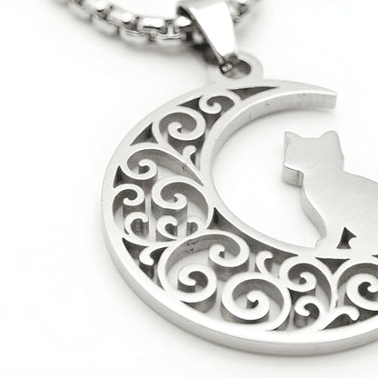 1" Stainless Steel Necklace Charms | Third Eye Vision | Peace Symbol | Finding Your Self | Yin & Yang | Moon Cat | Turtle Power | Flower of Life | | OM | Mystical Spiritual Protection, for Men & Women - style: Moon Cat Silver