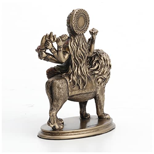 Veronese Design 3 3/4" Hindu Goddess Durga Riding on Lion Miniature Statue Resin Hand Painted Figurine
