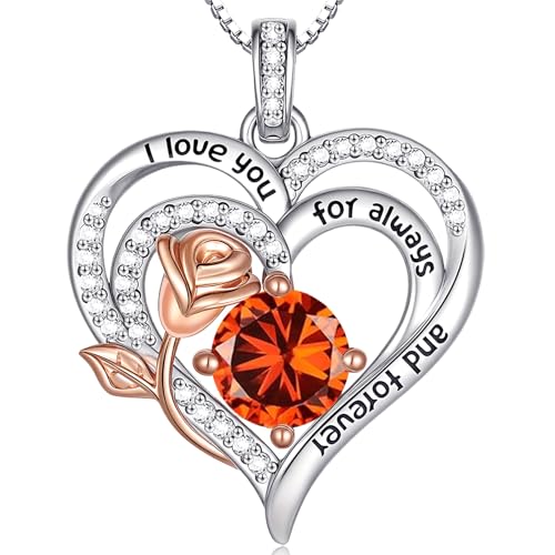 Birthstone Heart Necklaces Jewelry Gifts for Women - color: 07-Jul-Birthstone