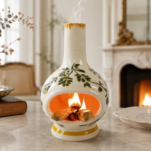MOUGIGI Palo Santo Burner with Chimney-Ceramic Incense Holder for Sage,Cone - color: Vines-green