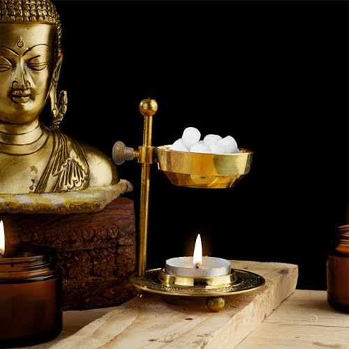 Ajuny Brass Incense Burner Adjustable Resin Charcoal Tealight Holder Golden
