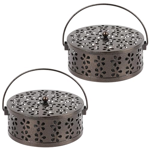 Portable Iron Mosquito Coil Holder with Handle Round, 2Pack Bronze - color: 2pack Bronze