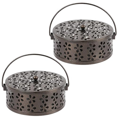 Portable Iron Mosquito Coil Holder with Handle Round, 2Pack Bronze - color: 2pack Bronze