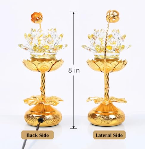 1 Pair - Colorful LED Crystal Lotus Buddhist Lamp - 8 inches - color: Pale Gold, size: 8 inches