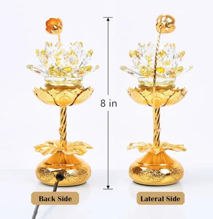 1 Pair - Colorful LED Crystal Lotus Buddhist Lamp - 8 inches - color: Pale Gold, size: 8 inches